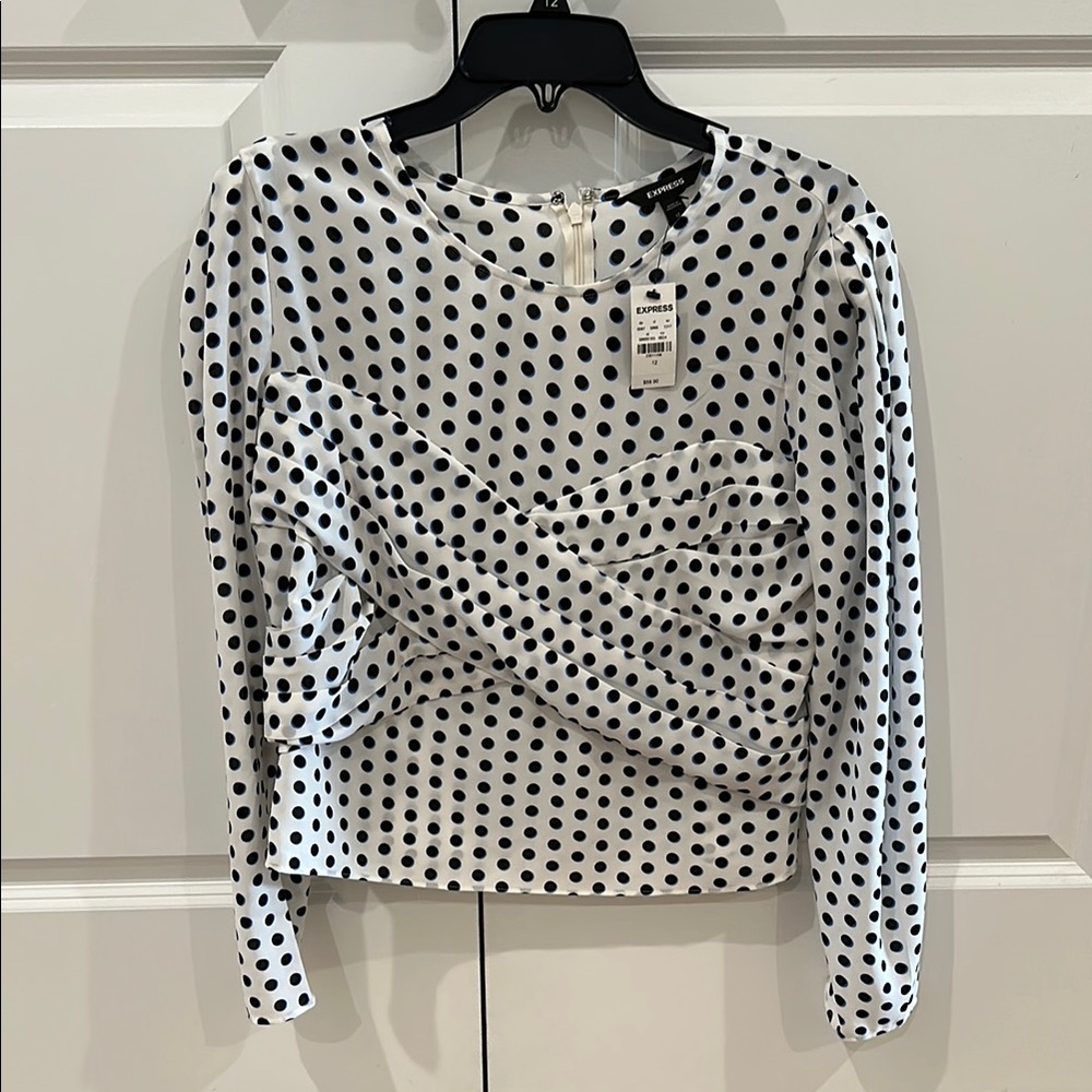 NWT Express Black and White Polka Dot Blouse 12